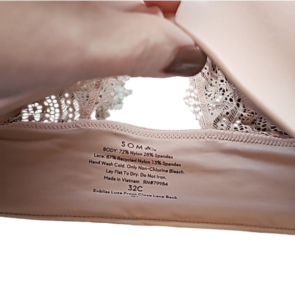 Soma enbliss luxe front closure lace back pink bra sz 32 C light underwire WL302 - Picture 3 of 6